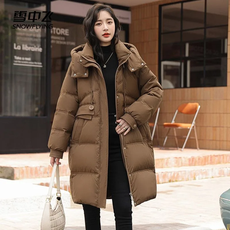 2023 New Women Down Jacket Winter Coat Female Mid Length Version Parkas Loose Thick Warm Outwear Hooded Leisure Time Overcoat