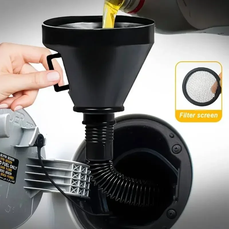 Flexible Car Fuel Funnel W/Built - in Filter, Anti - Spill, for Gas/Diesel, Essential Auto Refuel Accessory