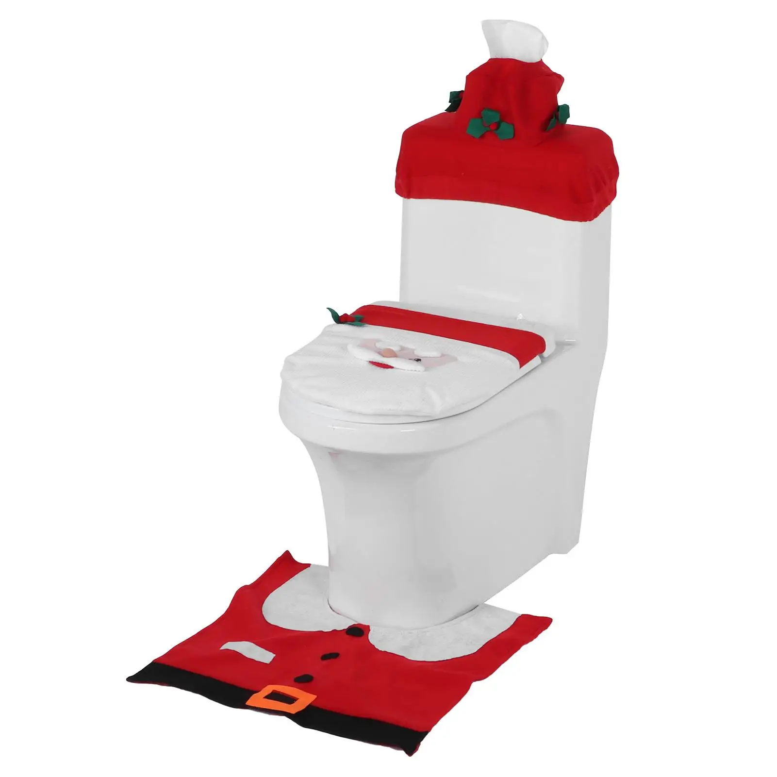 3Pcs Christmas Toilet Cover Set-Festive Bathroom Mat Rug Decor for Home Decoration
