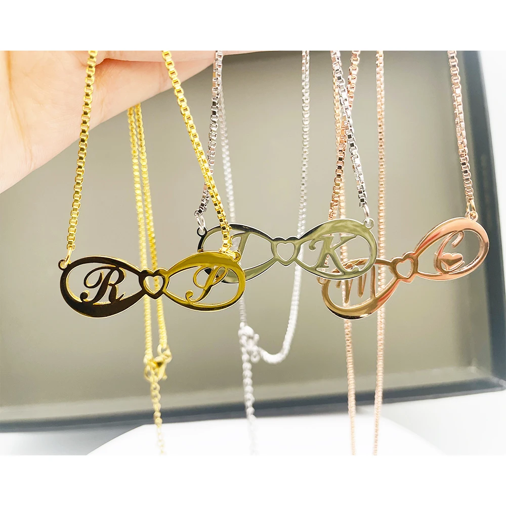 

Personalized Custom Name Infinity Symbol Necklace Women Stainless Steel Initials Pendant with Box Chain Jewelry Christmas Gifts