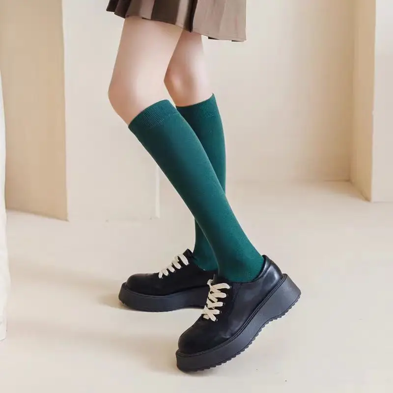 Harajuku Retro Frauen Baumwolle Herbst Winter Lange Socken Casual Dicke Warme Socke Dame Geschenk Grün Schwarz Gelb Grau Rot Schule Mädchen – Detail 4