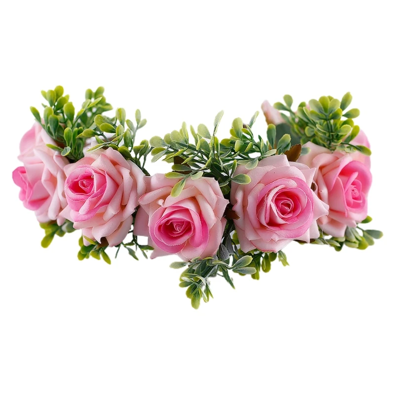 

Handmade Floral Headband Rose Flower with White Ribbon Wedding Bridal Hair Wreath Lovely Hair Accessories NEW
