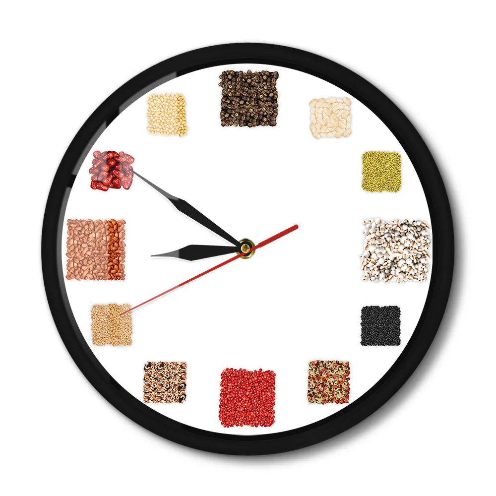 Variety Spices And Herbs Silent Quartz Metal Frame Wall Clock Food Art