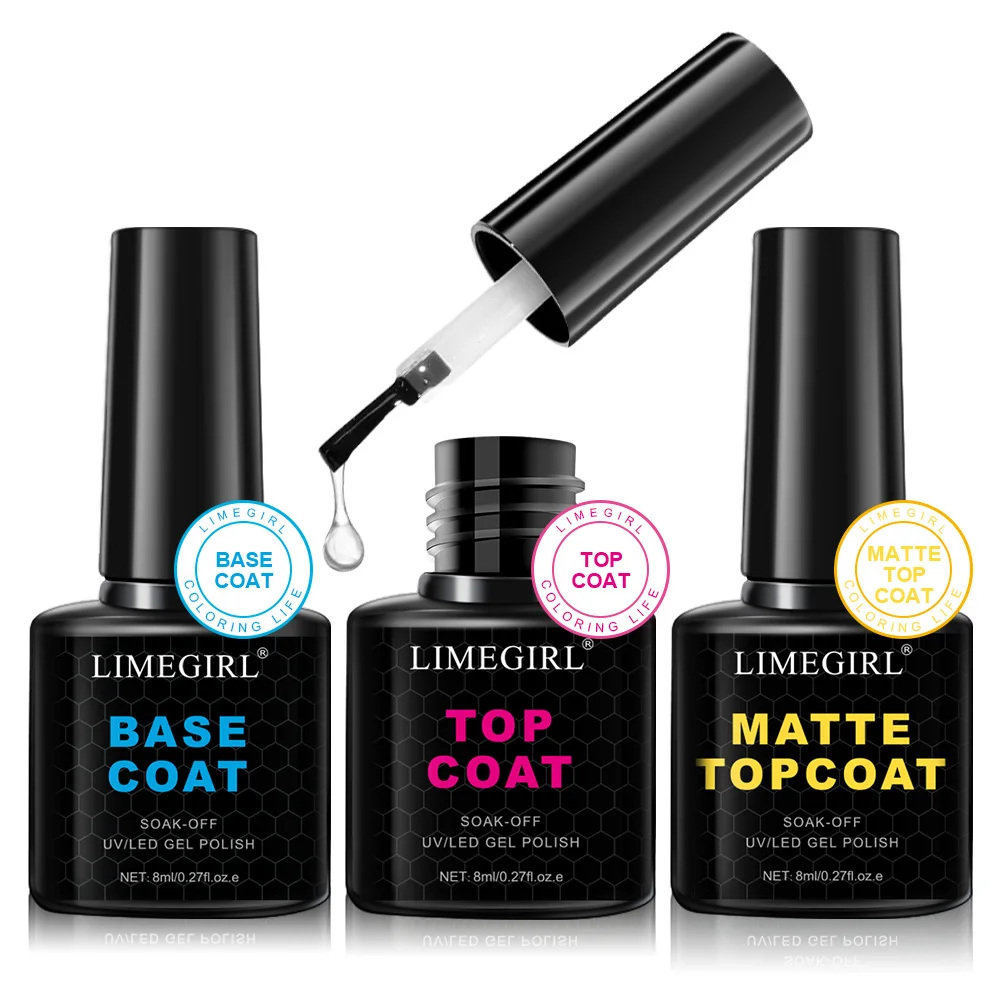 LIMEGIRL 3pcs/Kit Nail Art Soaking Primer Clear Coat Nail Polish UV Gel Polish Dry Cure Brightening Multifunctional Manicure Kit