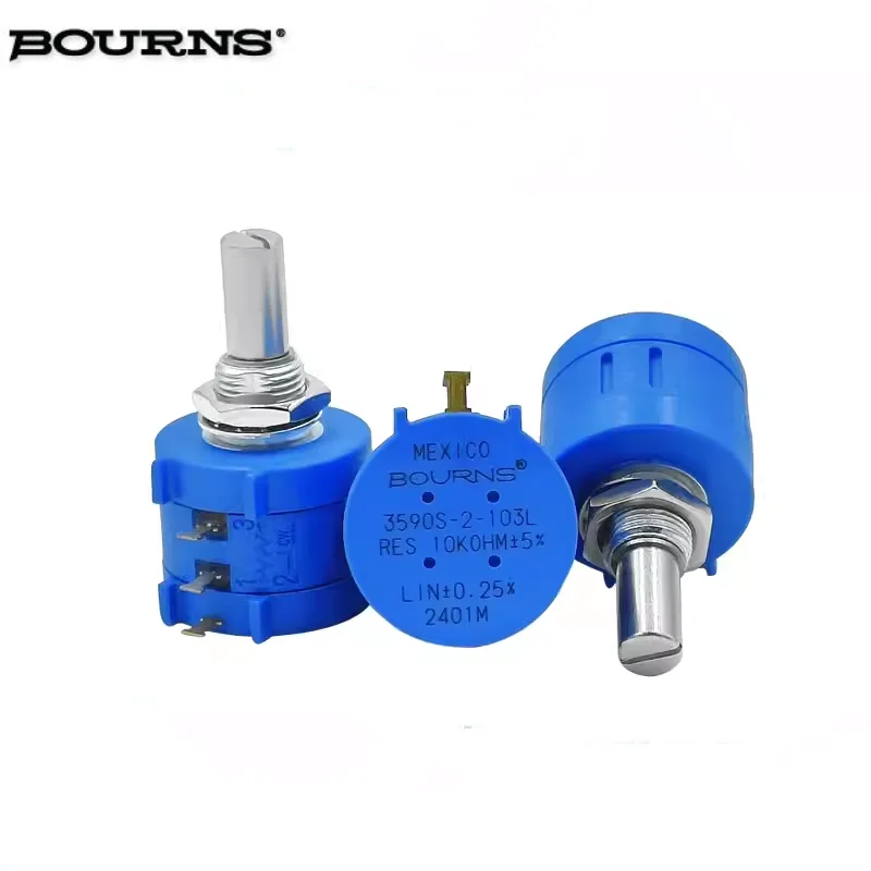 1 шт., 10-оборотный потенциометр, BOURNS,3590S-2-103L, 102L, 202L, 502L, 203L, 104L,2 Вт, 3Pin, поворот на 3600 градусов, диаметр оси 6,4 мм