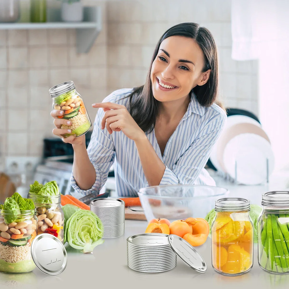 50/100Pcs 7cm Universal Mason Canning Lids Leak Proof Sealing Food Keeping Stainless Steel Fresh Mason Jar Covers Kitchen