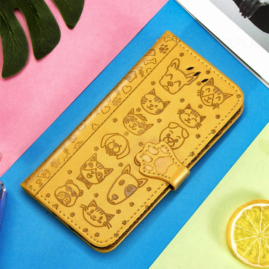 Leather Wallet Flip Case with Cat Design