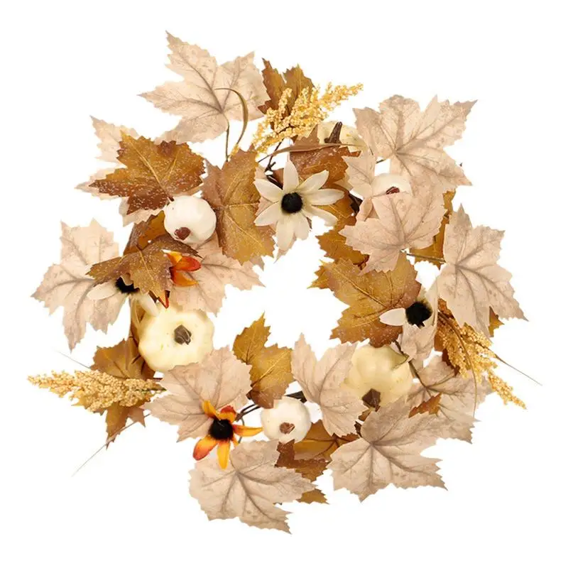 

Maple Leaves Wreath For Front Door Maple Leaf Artificial Wreaths For Fall Autumn Decoration Pumpkin And Pine Cone Artificial