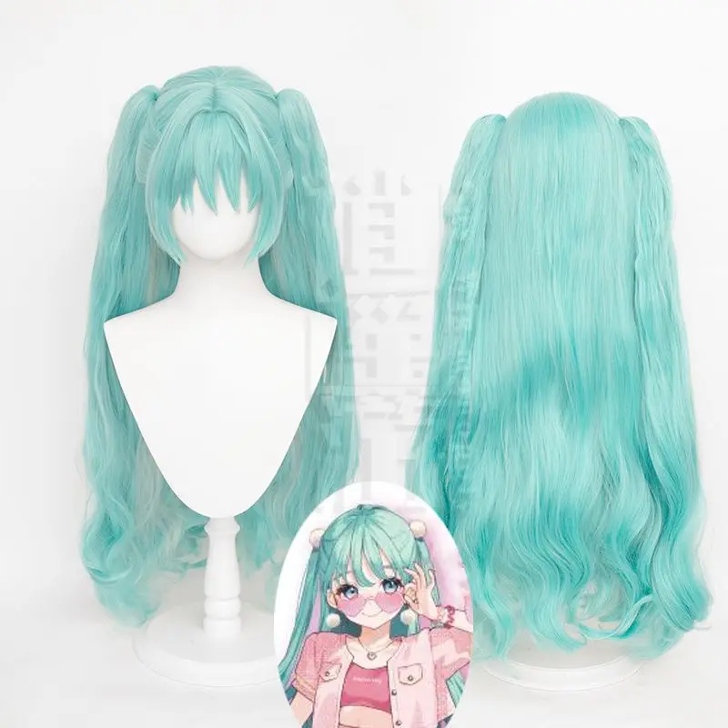 

Парик для косплея Мику Hatsune, нежный, элегантный, голубой, прямой, с разделением, термостойкие волосы, парики из аниме, для Хэллоуина
