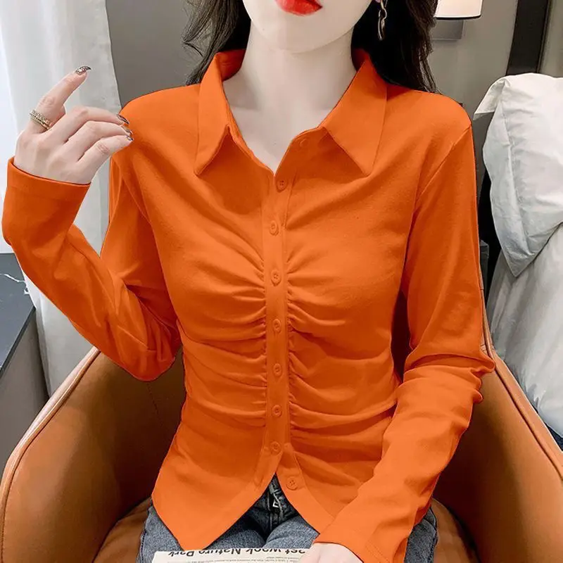 売れ筋商品|||ドライコーン シャツ レディース トップス CLOELIA - Button-down blouse - orange Jeovuanun Button Down Shirts for Women Plus Size Color Block