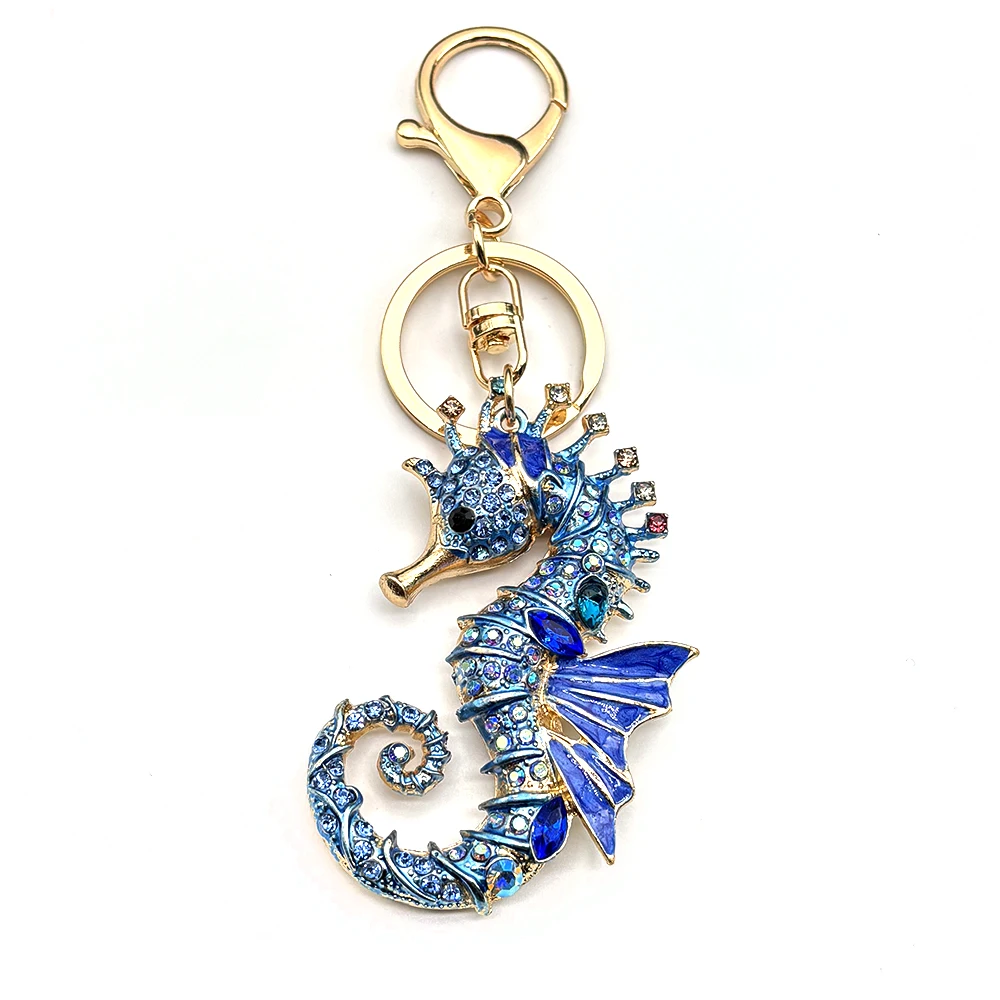 Cute Seahorse Keychain For Women Men Full Shine Rhinestone Crystal Sea Animal Fashion Handbag Pendant Keyholder Jewelry_voghion.com