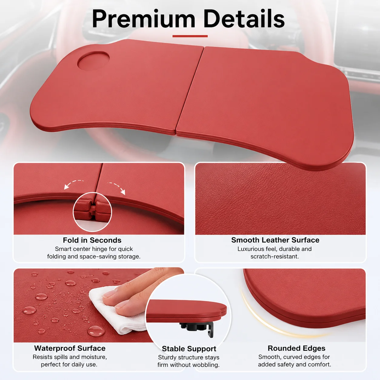 Tavolino Pieghevole per Auto Tesla Model Y, Scrivania per Volante, Vassoio per Laptop e Cibo, Accessorio Interno per Sedile Conducente e Passeggero - immagine 3