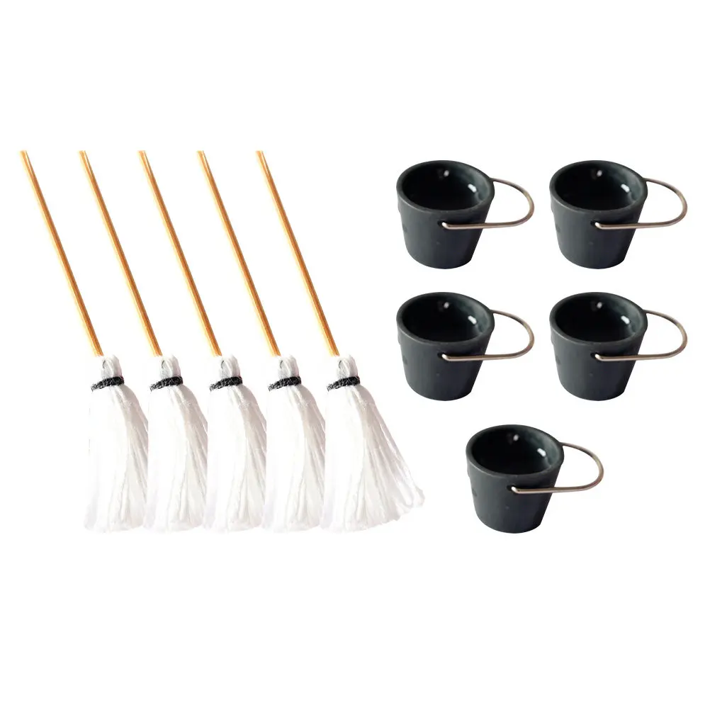 5세트 미니 버킷 걸레 세트, 사실적인 소형 주택 가구 액세서리, 미니어처 풍경 장식, 사진 소품, 청소용품