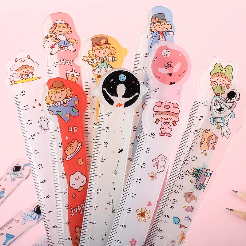 цена 1Pc Cartoon Starry sky Straight Cute Ruler translucent Ruler Stationery Funny Drawing Gift Office School Measuring Drawing