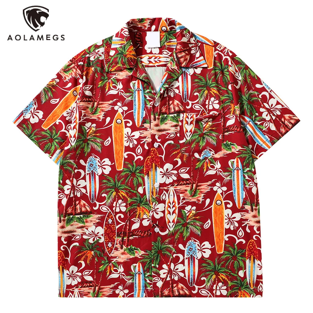

Aolamegs Men Beach Shirt Streetwear Sea Graphic Oversized Hawaiian Shirt Summer Cool High Street Hip Hop Casual Splicing Clothes