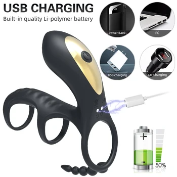 Penis Ring Vibrator Remote Control Cock Ring Male Masturbator Sucking Clit Stimulator Butt Plug Anal Plug Sex Toys for Couple 3