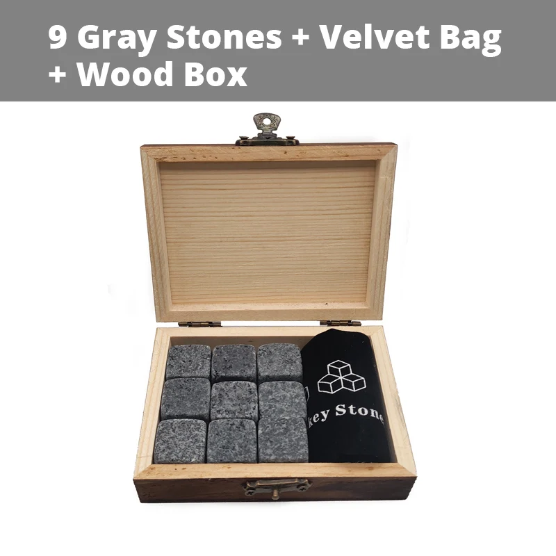 Set di pietre da whisky - 9 rocce di whisky in grano / scatola di legno / sacchetto di velluto / cubetti di ghiaccio rinfrescanti riutilizzabili  15