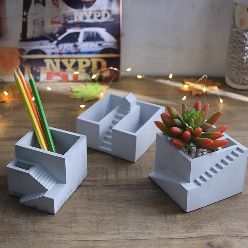 

Micro Landscape Potted Flower Pots Silicone Mold Decoration Cement Planters Mold DIY Concrete Handicraft Gypsum Building Pen Cup