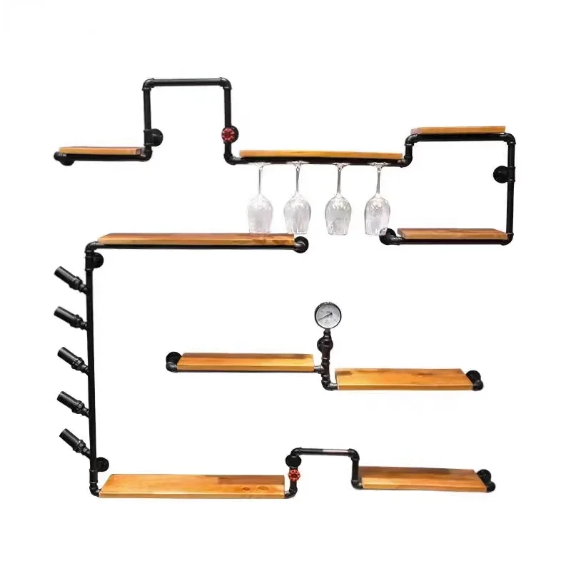 

Modern Wall Wine Racks Kitchen Display Black Bar Display Cabinet Wine Rack Industrial Wall Living Room Wijnkast Decoration