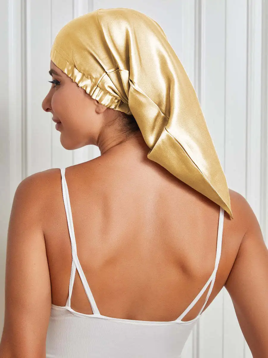 Birdtree 100% Mulberry Silk Bonnets Female  Triangel Sleeping Night Pure Hair Wrap Cap For Curly Ladies Headwrap A34320M 4