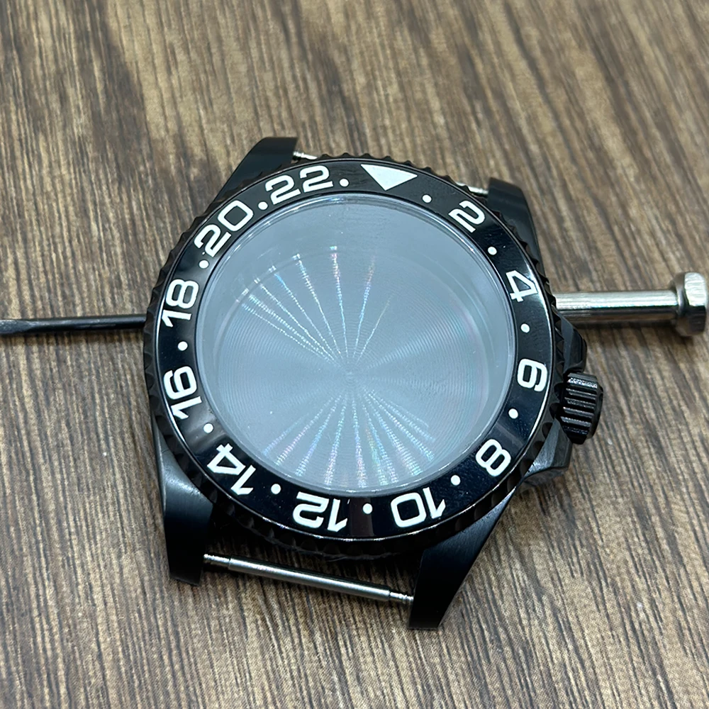 Enhanced Product Title:  
Black Finish GMT Series Bezel Watch Case with Sapphire Glass - 40mm