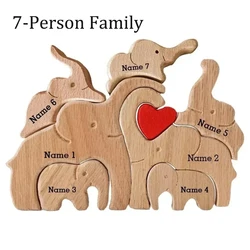 Customized Elephant Family Wooden Puzzle Sculpture with Free Engraving - Perfect Gift Decor - NO Personalized (7PCS)