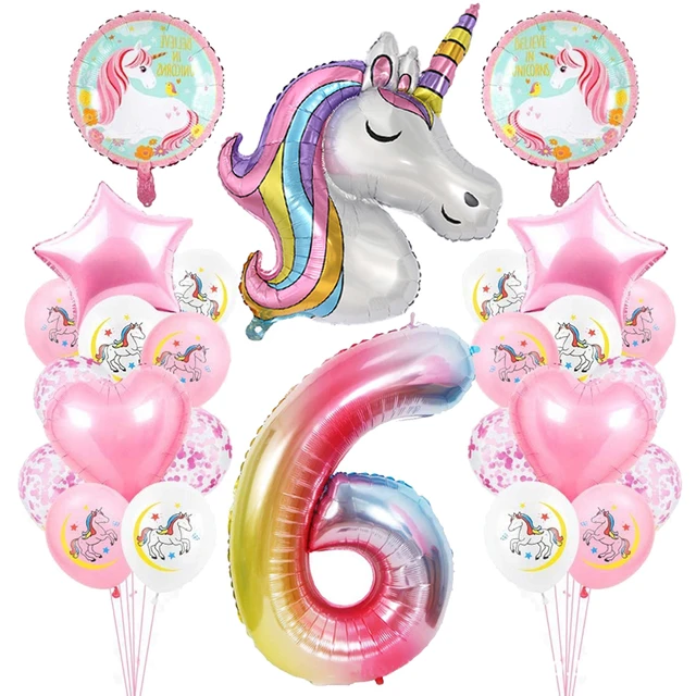 Confezione da 28 palloncini con numero di unicorno arcobaleno Foil