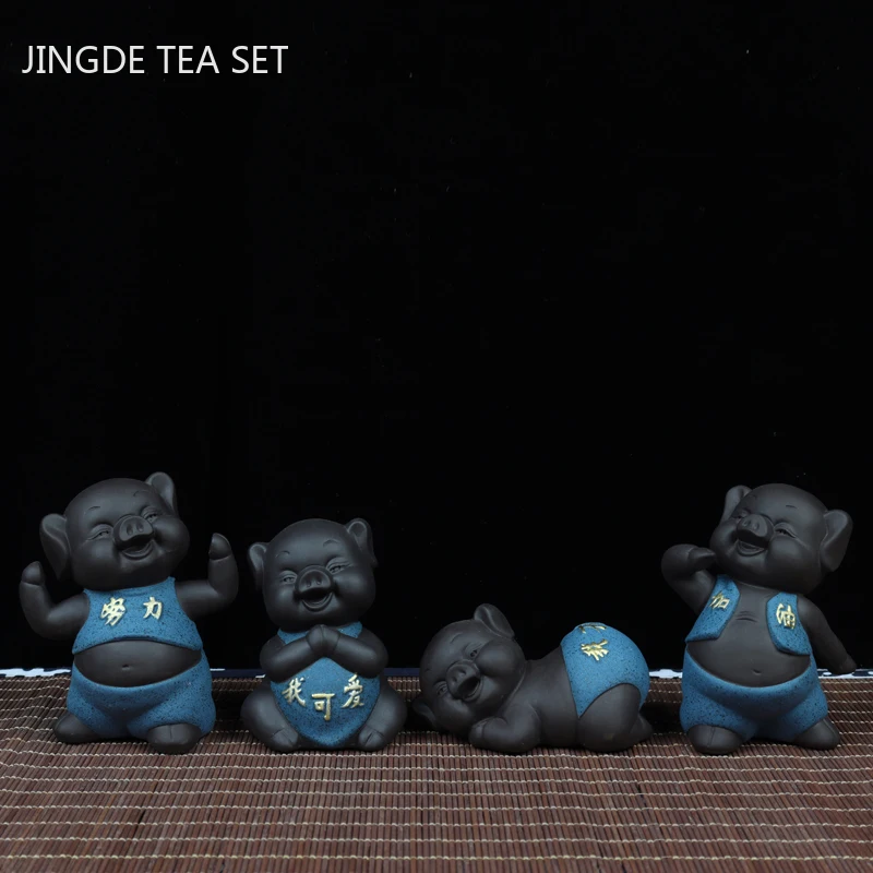 Creativity Purple Clay Tea Pet Decoration Cute Pig Tea Table Ornament Home Flower Pot Decor Crafts Tea Ceremony Accessories