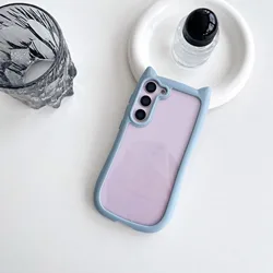 Cute 3D Cat Transparent Shockproof Bumper Case - Cartoon Ear Design - Samsung S26Ultra (SKY BLUE)