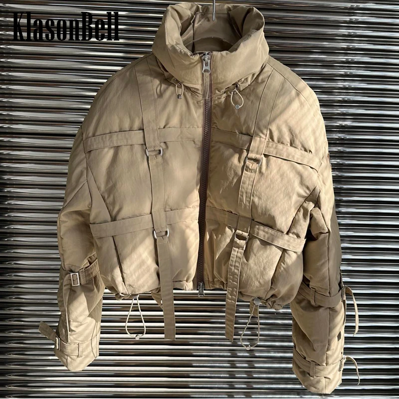 

11.23 KlasonBell Fashion Emboroidery Ribbon Drawstring Decoration Stand Collar Loose Bread Down Jacket Women