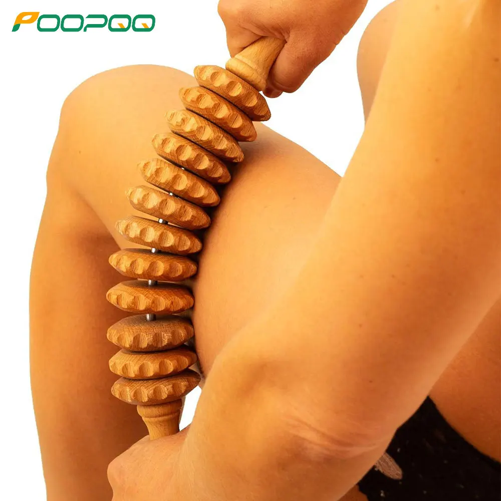 Wooden massage roller for waist and thigh