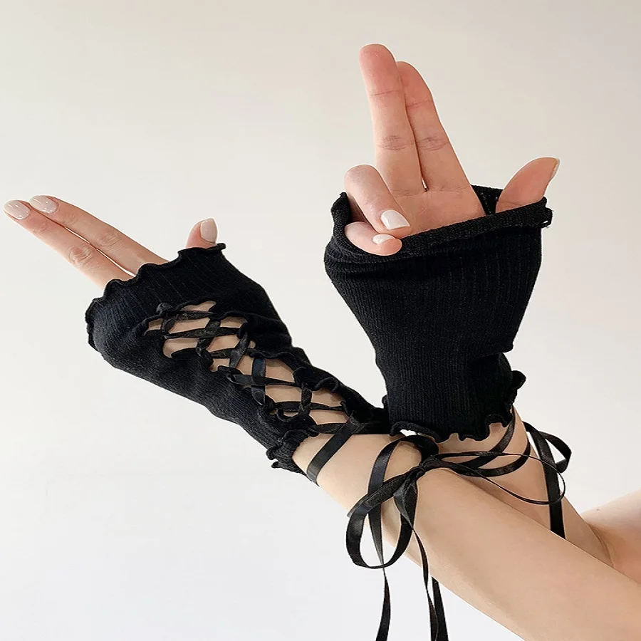 Summer new style, y2k millennium, hot girl style, thin fingerless cos gloves, strappy sleeves