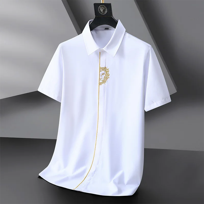 Summer Spring Men Shirts Short sleeve Plus size 8XL 9XL 10XL 12XL Print dress Fit shirt formal business Work Shirt 160KG Large 3