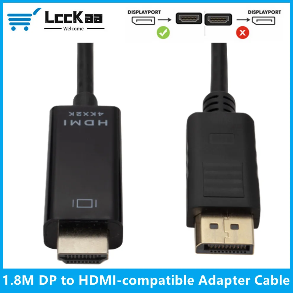 

LccKaa 4K DisplayPort to HDMI-compatible Adapter Cable 1.8M DP to HDMI HD Video Audio Converter Cable For PC TV Projector Laptop