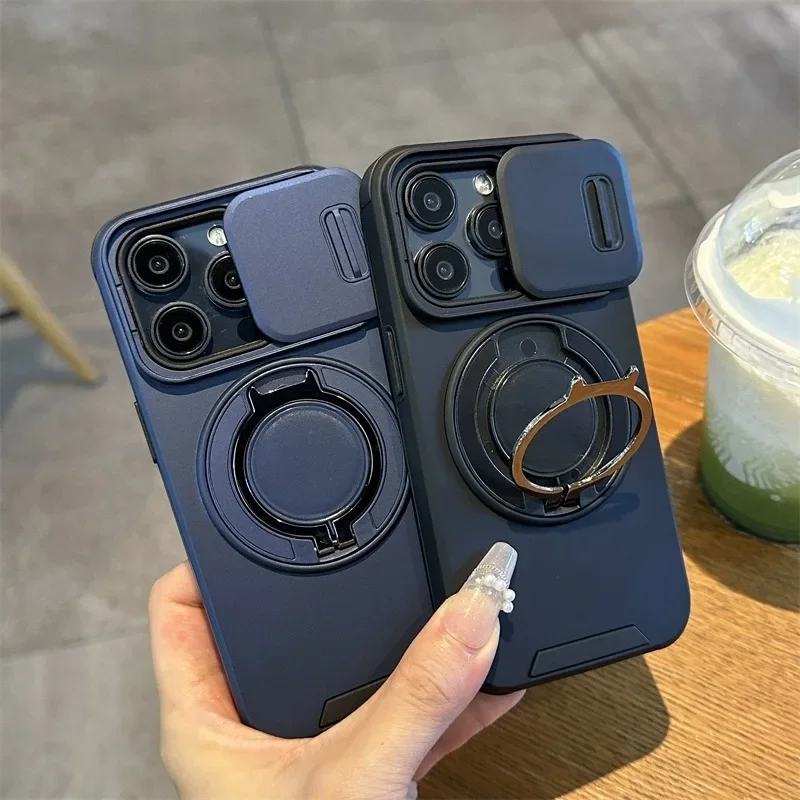 Luxurious Magsafe Wireless Charging Case with Magnetic Ring Bracket and Camera Protection