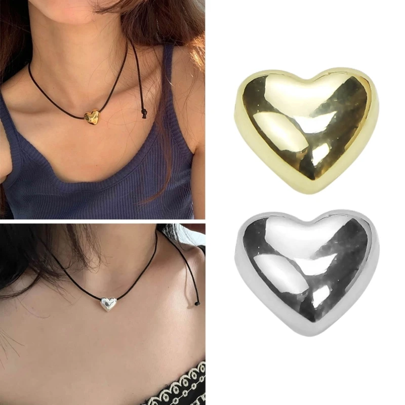 Unique Heart Shaped Pendant Gold Silver 3D Heart Charm with Hole Valentines Gift