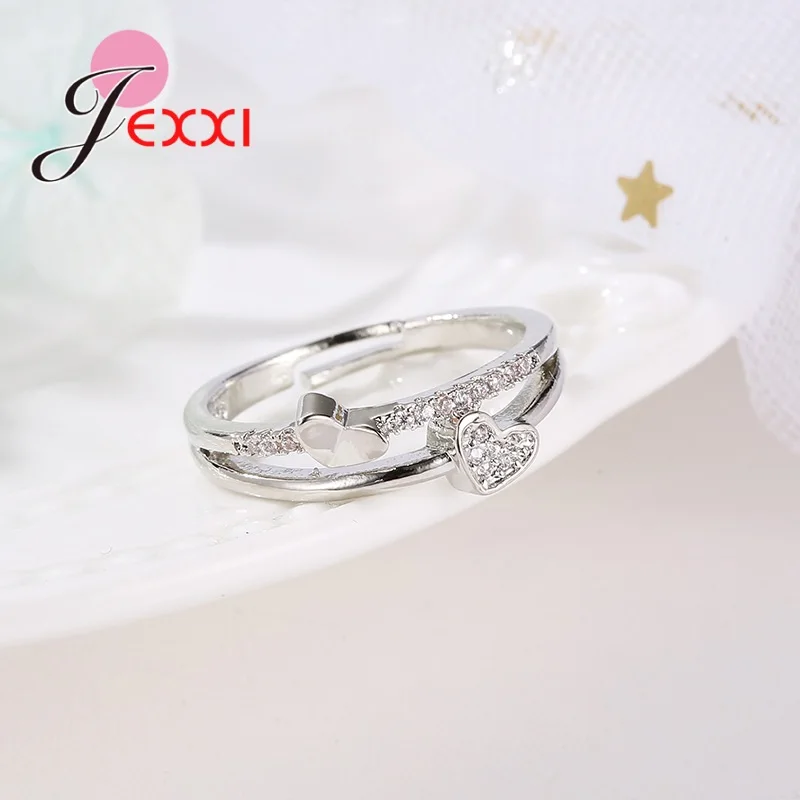 925 Sterling Silver Love Heart Shape Finger Rings For Women Girls Band Engagement Statement Wedding Jewelry Anel