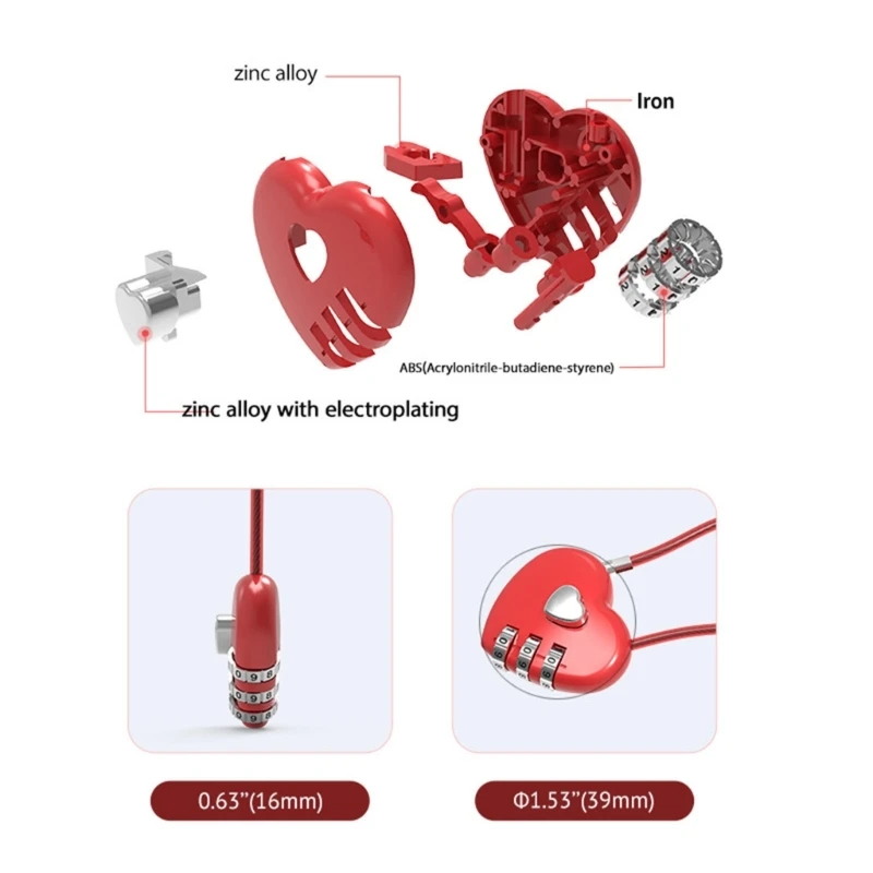 Love Shape Lock Wedding Gift Heart Password Code Padlock Trolley-Case Concentric-Lock Long Wire Rope Password Padlock mini padlock,combination lock,security padlock,luggage padlock,travel padlock,digit combination lock,love heart lock