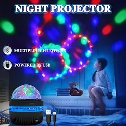 Aurora Starry Sky LED Projector Night Light - USB Rechargeable Lamp for Bedroom and Home Decor (Crystal No Remote)