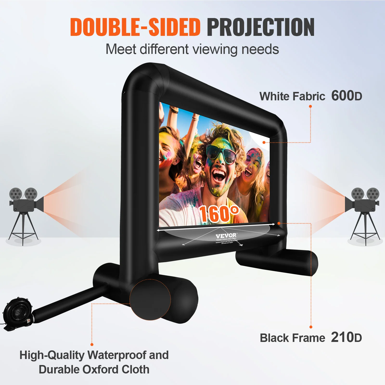 VEVOR Inflatable Movie Screen 14/16 FT Inflatable Projector Screen for Outside w/ Blower for Outdoor Party Backyard Movie Night projector screen projection screen