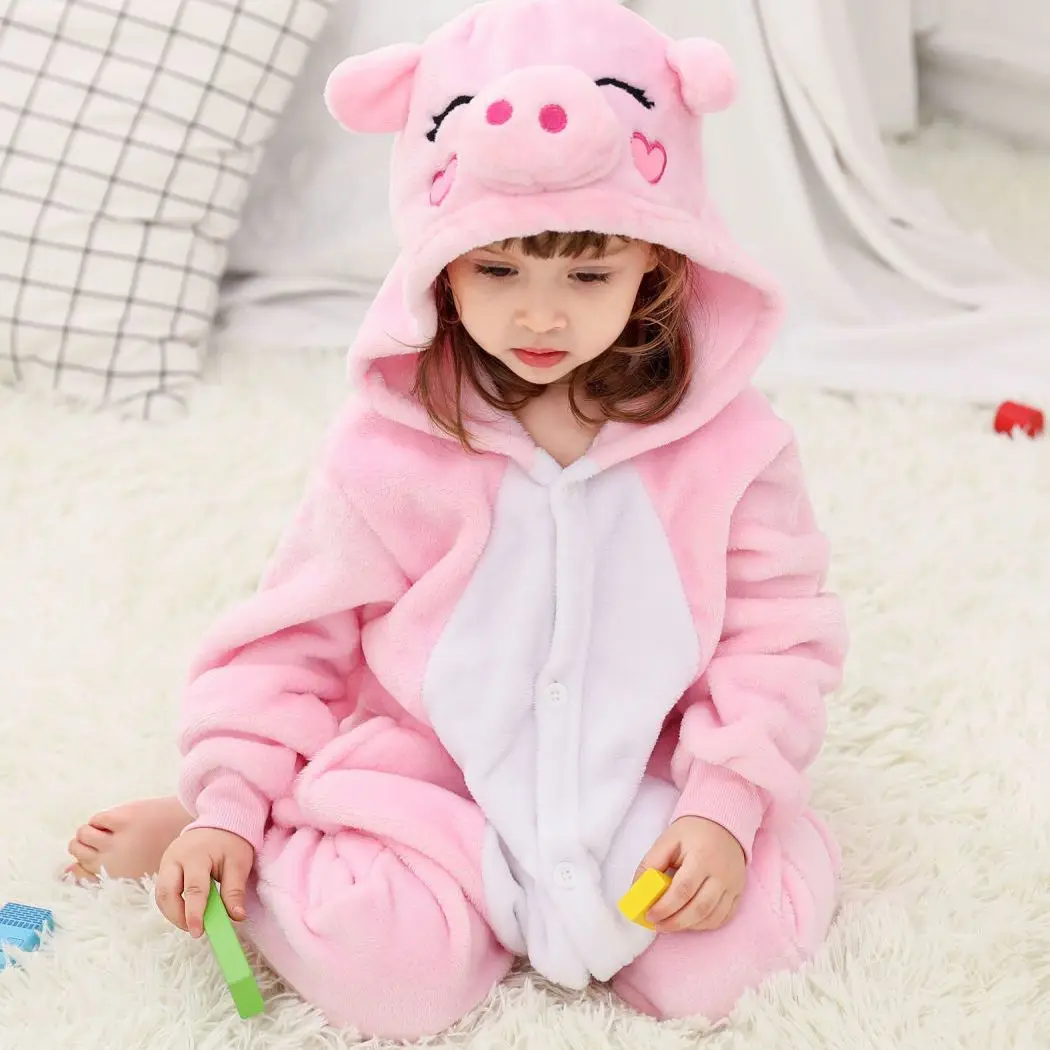 Kids Pajamas Cute Cartoon Pig Onesie Kigurumi for Girl 4-12 Years Children Pajamas Kid Animal Pyjama Flannel Unicorn Overalls Jumpsuit