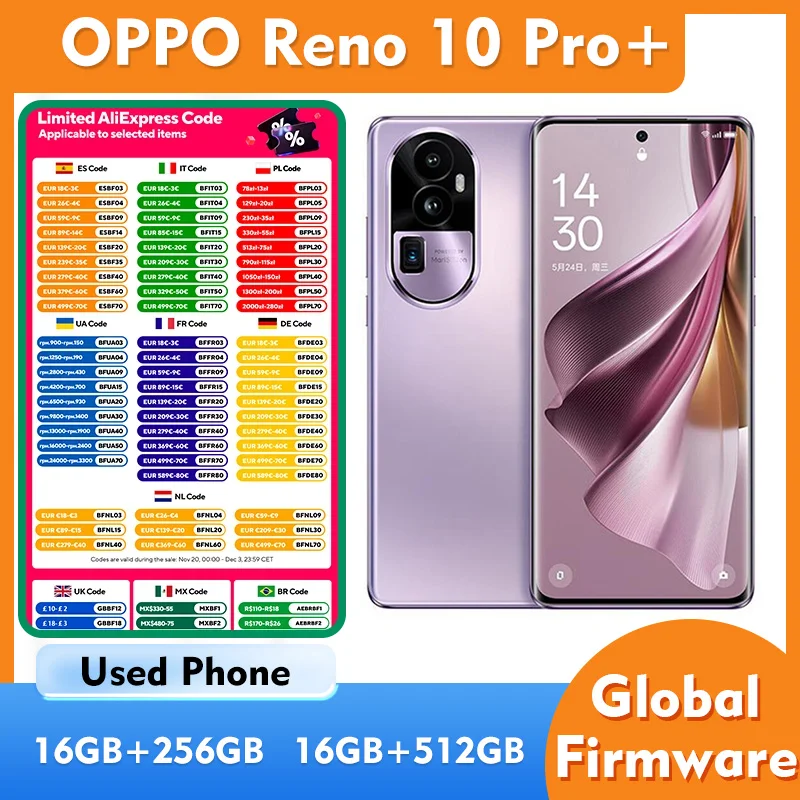 OPPO Reno10 Pro+ 5g Smartphone CPU Snapdragon8+ Gen1 Screen 6.74-Inches All Colours Android Used Phone