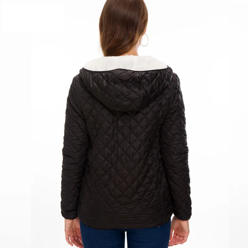 Women Hooded Parka JacketsCasual Basic Coat Top Warm Velvet Lamb Winter Solid Light Soft Outerwear Elegant Fashion Autumn Jacket