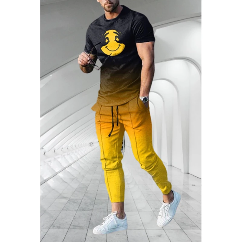 Men's Tshirt Trouser Tracksuit 2 Piece Set Fashion 3D Jooger Outfit Suit Oversized Men Clothing Set Sportswear Suit fashion women two piece set hooded sweatshirts pencil jogger sweatpants suit tracksuit fitness outfit matching set