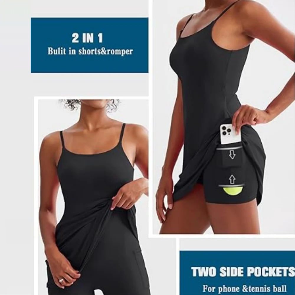 Tennis Dress Gym Yoga Skirt Women Tennis Skirt With Shorts Separable pants Soft Sports Jumpsuits Golf Badminton