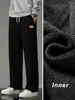 Winter Thick Warm Corduroy Sweatpants Men Fleece Liner Drawstring Straight Loose Track Pants Male Casual Fleece Thermal Trousers 4