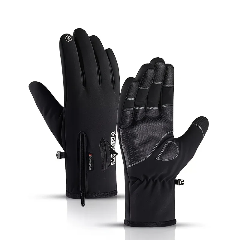 Golovejoy Warm Cycling Gloves Zipper Touchscreen Waterproof Windproof Plus Velvet Wear-Resistant Mittens For Men Riding Running 6