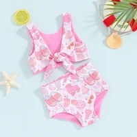 1-4years Toddler Girls Two Piece Swimsuits Sleeveless Cartoon Floral Print Bikini Set Kids Girls Summer Bathing Suits 4