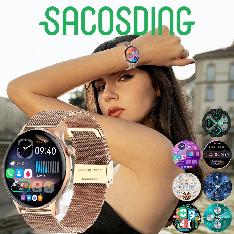 

AMOLED Smart Watch Women Always on Display Clock Bluetooth Call Voice Control IP68 Waterproof Fitness Bracelet Smartwatch Women