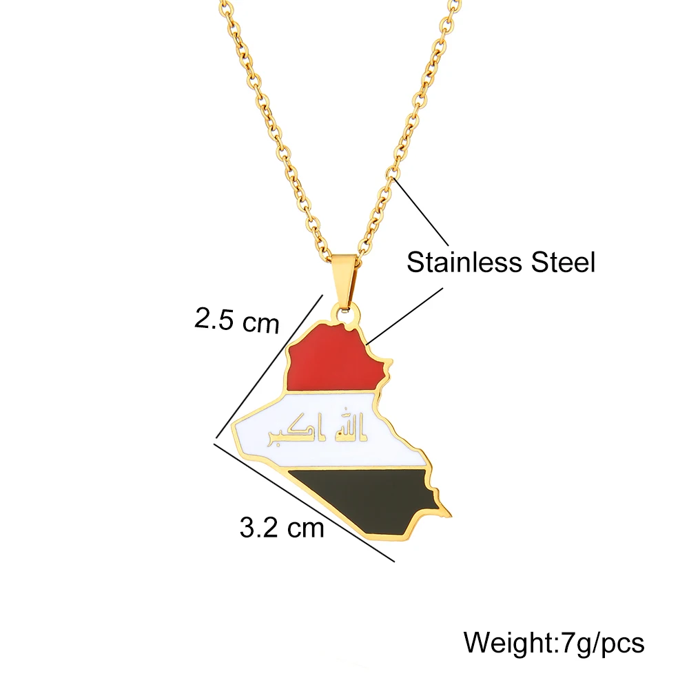 Republic Of Iraq Map Flag Pendant Necklace Stainless Steel For Women Men Gold Silver Color Charm Fashion Jewelry Gifts